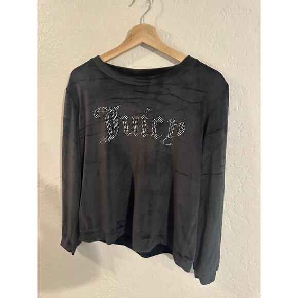 Juicy Couture Bling Y2K Black Velour Sweater Top - Picture 2 of 8